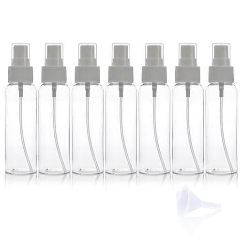 Fine Mist 7 Pack 50ml Refillable Plastic Bottles, Mini Spray Bottles Transparent Plastic Holiday Travel Bot (50ML)