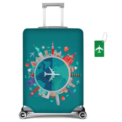 flintronic Travel Luggage Cover Elastic, Luggage Cover, Suitcase Cover, 29-32 Inch Suitcase Protective Cover, with Luggage Tag*1 (XL, Green-Plane)