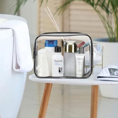 FIYUK Clear Travel Toiletry Bag TSA Approved Size Makeup Cosmetic Bag Portable Waterproof Transparent Pouch Storage, Black — view 4