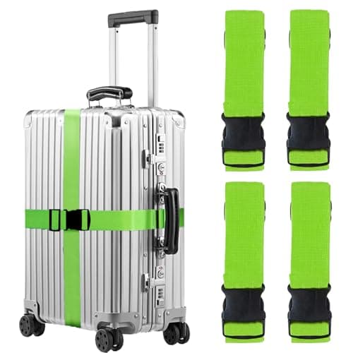 MOLHEM 4 Pcs Luggage Suitcase Straps Set, Thickened Reinforced Heavy Duty Luggage Straps, Adjustable Travelbelt Suitcase Straps (Green)