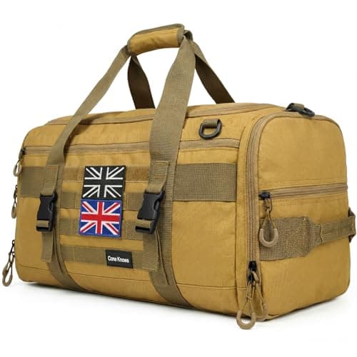JIIJCAAC 50L Gym Bag with British Flag - Tactical Holdall for Men(Khaki)