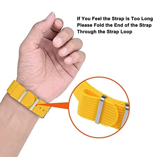 ANNEFIT Nylon Watch Strap 20mm, One-Piece Waterproof Military Watch Band with Heavy Silver Buckle (Yellow) — view 6