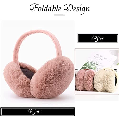 IHCEMIH Ear Muffs, Women Earmuffs Winter Accessories Fluffy Plush Foldable Adults Outdoor Thermal Ear Warmer Skiing Running Ears Covers Protector from Wind Cold Fashion Gift for Girls Ladies Deep Pink — view 4