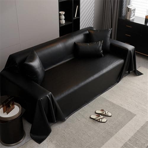 Highdi Throw for Sofa Large, PU Leather Soft Blanket Decorative Throw Blanket, 1 2 3 4 Seater Sofa Throws, Travel Nap Blanket for Chair Couch Bed and Armchair (180x180cm,Black)