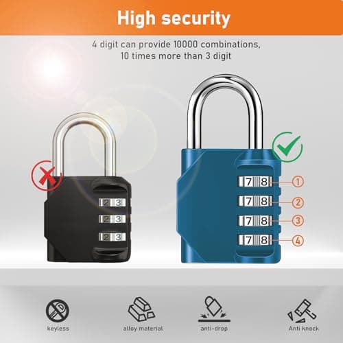 NAGE 4 Digit Combination Padlock, Coded Lock for Indoor (Peacock Blue) — view 2