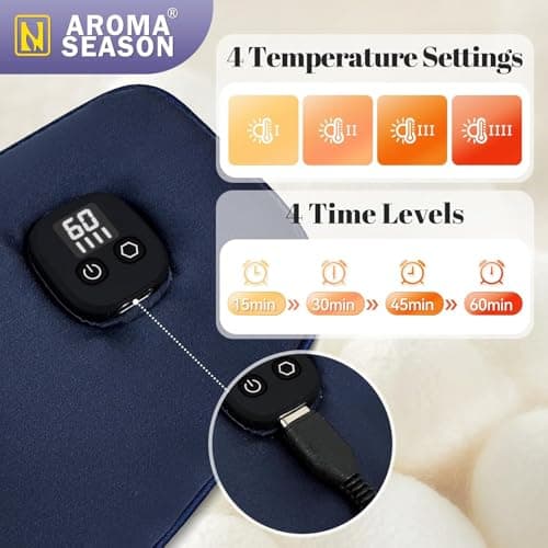 Aroma Season Silk Heated Eye Mask, Cordless Warm Eye Compress for Dry Eyes, 4 Time Levels & Temperature Settings, 1500mAh Rechargeable Battery, Washable Cover, Gifts for Men Women (Navy Blue) — view 3