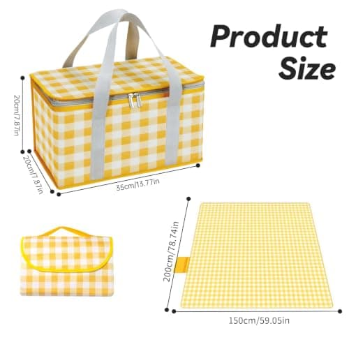 Insulated Picnic Baskets, 35 x 20 x 20 cm Cooler Bag Picnic Bag 15L with 150 x 200 cm Picnic Mat, Portable Waterproof Beach Bags for Hot or Cold Outdoor Activities — view 2