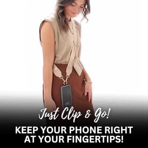 Save the Girls Clip & Go Phone Lanyard Crossbody Strap with Wallet, Taupe — view 2