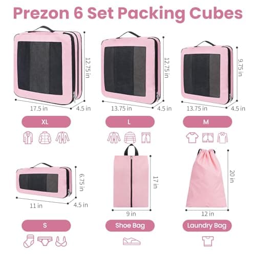 Prezon Compression Packing Cubes for Carry on Luggage, Full Open & Mesh Visible Design, 6 Set Expandable Travel Packing Organizer with Laundry Bag and Shoe bag for Vacation, Camping, Business — view 3