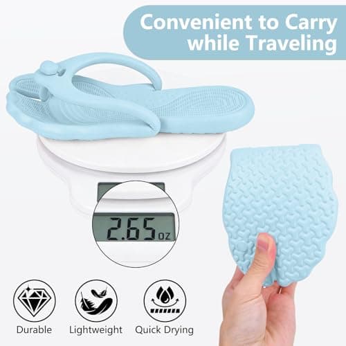 ZOORON Flip Flops for Women Men Travel Slippers Shower Shoes Foldable Bathroom Camp Beach Sandals Lightweight Non-Slip Quick Dry, 1pack-sky Blue, 7-8 Women/5.5-6 Men — view 5