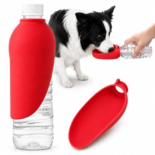 Portable Dog Water Bottle, Slicone Portable Dog Water Dispenser, Dogs Drinking Bottle Portable Leak Proof & Foldable for Travel, Walking & Hiking ，Red