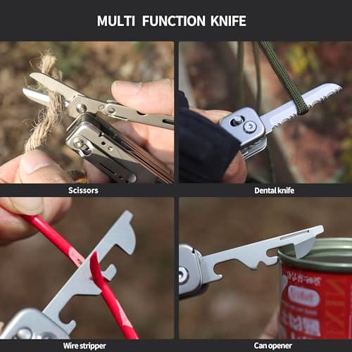 HONZIN Multitool 13 in 1 Camping Gear, Stainless Steel Foldable Multi Tool with Upgraded Scissors Saw Ruler Screwdrivers Bottle Opener, EDC Pocket Multitools for Outdoor, Gifts for Men — view 6
