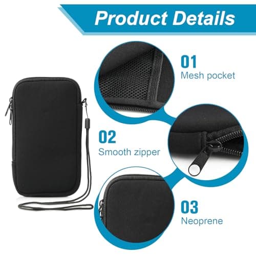 Phone Sock, Neoprene Phone Pouch, Mobile Phone Sleeve Case with Zipper, Lanyard and Mesh Pocket, Water Resistant Phone Pouch Case for Smartphones, for Travel, Walking and Daily Carry (Black) — view 3