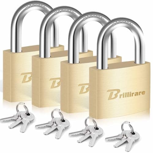 4 Pack Luggage Locks with Keys, Brass Padlock, Solid Copper Travel Waterproof Keyed Lock Unbreakable, Outdoor Metal Lock for Lockers, Bags, Backpack, Gym, Gate, Toolbox-Golden