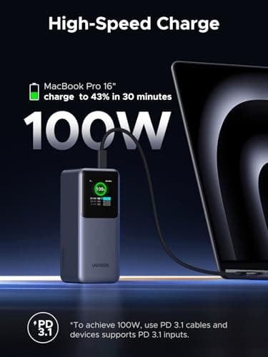 UGREEN Nexode Power Bank 20000mAh 130W Fast Charging, 3-Port USB C Portable Charger Smart Digital Display Battery Pack Compatible with Dell, HP, ASUS, iPad, iPhone Air/17/16, Galaxy S25, AirPods — view 2