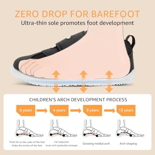 STQ KIDS Boys Trainers Kids Barefoot Shoes Black School Shoes Girls Toddler Wide Toe Box Tennis Baby First Walking Running Boy Girl Sneakers Lightweight Minimalist Black White Toddler Size 7 — view 4