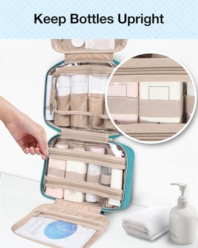 BAGSMART Toiletry Bag Hanging Travel Makeup Organizer with TSA Approved Transparent Cosmetic Bag Makeup Bag for Full Sized Toiletries, Medium-Teal — view 5