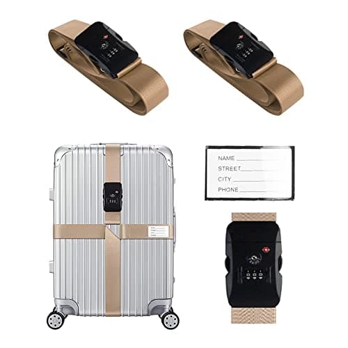 Veki Cross Luggage Straps Set TSA Approved with Lock, Khaki, 2pcs