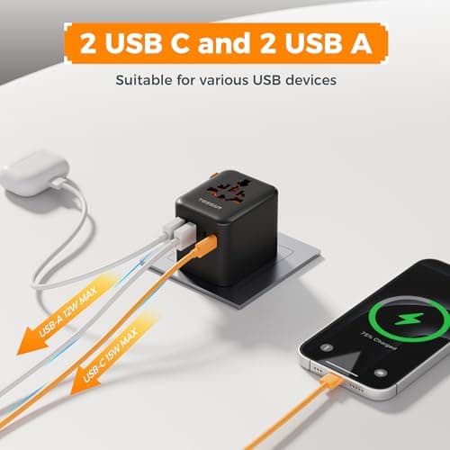 TESSAN Universal Travel Adapter Worldwide with 2 USB C for EU USA AU — view 4