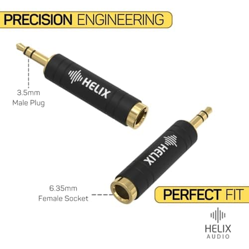 Helix Five Headphone Adapter – 6.35mm to 3.5mm Adapter - Stereo Jack Converter - Gold-Plated 1/4 to Mini Jack Adapter for Headphones, Amps, Mixers, Instruments, Audio Devices (Single) — view 2