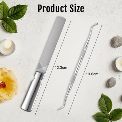 AUYAO 2Pcs Stainless Steel Nail File Professional Nail File, Double-Sided Buffing Nail Files Nail Trimmer with Non-Slip Handle, Tool for Unisex Nails Foot Hand Home Salon Travel — view 2