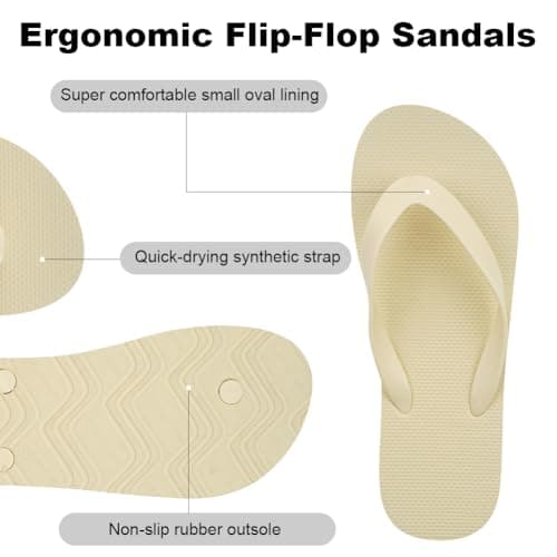 Aomig Unisex Flip Flops Ladies Girl Men Flatform Beach Flip-Flop Slim Rubber Flip Flops Women's Yoga Mat Comfortable Beach Platform Sandals Slip-Resistant Flat Flip Flops(Beige-UK Size-9-10) — view 6