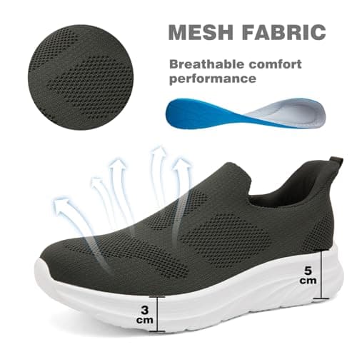 Dhinash Fashion Trainers Mens Slip on Trainers Casual Lightweight Breathable Nordic Walking Shoes Road Running Shoes Outdoor Sports Gym Athletic Fitness Sneakers Green 8UK — view 3