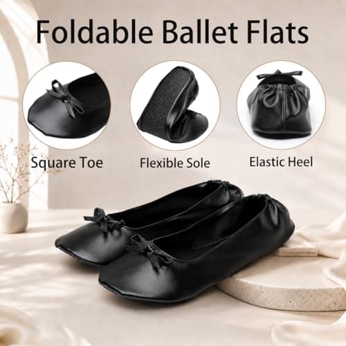 Nexoria Foldable Flat Shoes for Women, Foldable Ballet Flats for Purse, Portable Roll Up Shoes with Zipper Pocket, Stylish, Comfortable and Non-Slip, Portable for Weddings, Office, Travel, black, 8.5 — view 3
