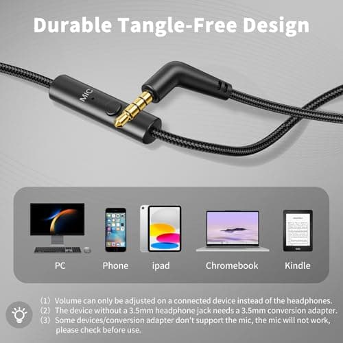 Headphones Wired with Microphone, 3.5mm Corded Headphones for School, Black — view 5