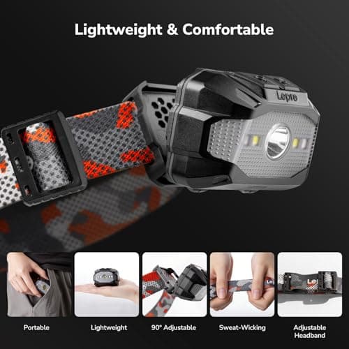 Lepro Camping Head Torch Rechargeable, Dual Power Headlamp-10 Modes, 90H+ — view 5