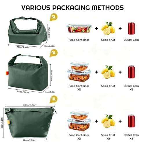 SUOXU Fashion Lunch Bags for Men Women- Reusable Insulated Leakproof Lunch Box Tote Bag, Cool Bags for Kids Girls Boys Adults,Thermal Cooler Bag for Work School Picnic Travel -8L (Green) — view 3