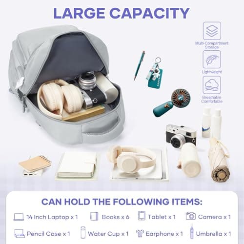 HYC00 School Backpacks for Teenage Girls Boys Casual Daypacks Lightweight School Bags for Girls Secondary High College Water-Resistant Fits 14” Laptop Rucksack Travel Work Bag for Women Men, Gray — view 4