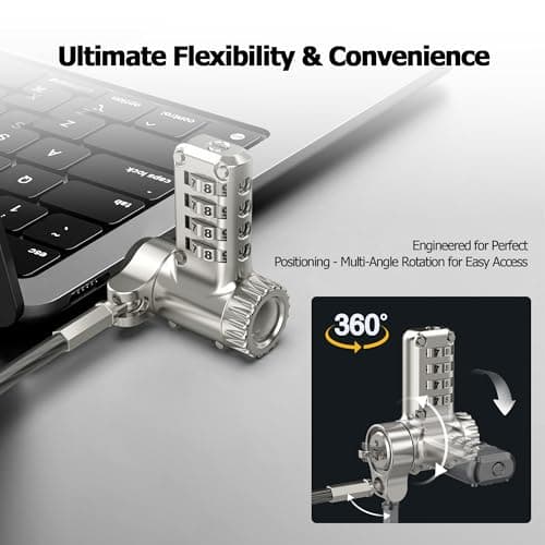 AboveTEK 3-in-1 Universal Laptop Cable Lock - Professional Laptop Security Combination Lock Compatible with K-Slot, Nano & Wedge Slot - Resettable 4-Digit Steel Locking Cable with 360° Rotating Head — view 5