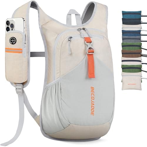 BECOJADDE 15L Hiking Backpack for Men Women Foldable Small Rucksack Lightweight Mini Backpack for Camping Travel Outdoor, Beige