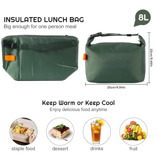 SUOXU Insulated Lunch Bag Leak Proof Thermal Lunch Tote for Adults Kids - Large Capacity Water Resistant Cooler Bag for Work, School, Picnic & Travel (Army Green) — view 3