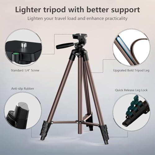 71 Inch Lightweight Camera & Phone Tripod with Wireless Remote(Rose Gold) — view 5