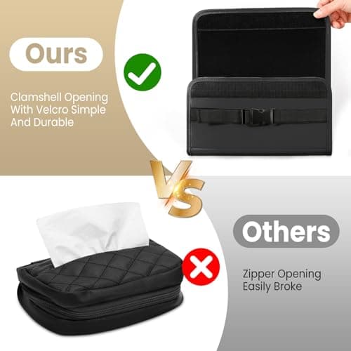 WHHMK Car Tissue Holder, Tissue Box Cover for Car, Premium PU Leather Backseat Napkin Rectangle Organizer Travel, Extra Large Tissue Box Storage in Car Fits for 100-150 Regular Size Tissues, Black — view 3