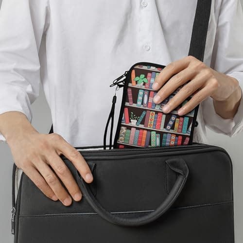 kwmobile Neoprene e-Reader Pouch Size 6" eReader - Universal eBook Sleeve Case with Zipper, Wrist Strap - Blue/Green/Dark Pink — view 3