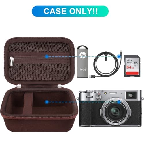 BOVKE Camera Case for Fujifilm X100VI/ X100V/ X100F/ X100S/ X-E5 Digital Camera, Fujifilm X100VI Camera Travel Storage Bag Hard Case Holder, Extra Mesh Pocket for Batteries, SD Card, USB Cable, Brown — view 2