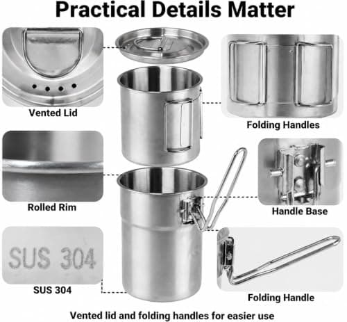 kokkoya Camping Pot Portable Stainless Steel Camping Cookware with Lid — view 5