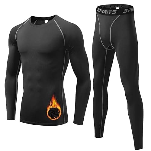 Sillictor Thermal Underwear Mens Long Johns Sets Winter Fleece Lined Top and Bottoms Quick Dry Compression Ski Base Layer Mens Underlayer for Football Cycling Hiking,Sweat Wicking 35 35 Black S