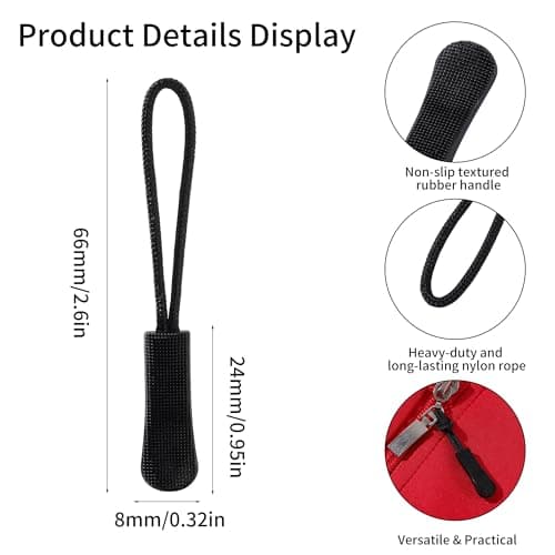 100PCS Zipper Pull Replacement, Black Removable Zipper Pulls Tabs with Storage Case, Universal Broken Zippers Pull Replacement for Jacket, Backpack, Luggage, Suitcase, Purse Repair Kit (Black) — view 2