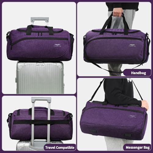 FIORETTO 50L Mens Sports Gym Bag with Wet Pocket & Shoe Compartment,Travel Duffle Bag Overnight Bag with Padded Shoulder Strap, Water-Resistant Sports Holdall for Swimming, Basketball Purple — view 6
