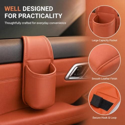 Car Door Cup Holder, PU Leather Wide-mouth Organizer for Drinks & Phone — view 3