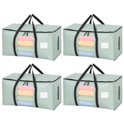 4 Pack 90L Moving Bags Clothes Storage Bags with View Window for Dorm,Green
