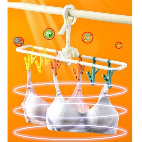 trrcylp Clothes Drying Racks 2 Pack Collapsible Portable Underwear Hangers with 24 Clips Socks 360° Rotatable Hook for Drying Towels Bras Clothes Gloves Plastic White — view 3