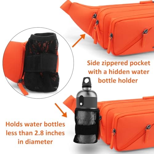 REETEE Bum Bag Fanny Pack Men Women Water Resistant Waist Packs Sports Waist Bag with Bottle Holder, Walking Waist Pack Bumbag with Adjustable Belt for Running Travel Cycling Outdoor Sport (Orange) — view 2