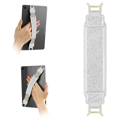 HoYiXi Universal Soft Elastic Hand Strap for 9-11'' eReaders & Fire Tablet, Compatible with Fire HD 10/iPad 9.7 /iPad Mini/Galaxy Tab A8 A9/Huawei,Hand Strap Finger Grip Holder,Silver glitter
