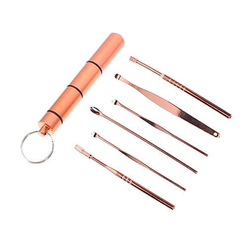 SHERCHPRY Stainless Steel Ear Wax Cleaning Tools 6pcs Set with Portable Aluminum Alloy Case for Earwax Removal and Hygiene Care, Rose Gold, Suitable for Adults and Travel Use