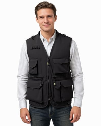 KTWOLEN Men's Utility Multi-Pocket Vest Lightweight Mesh Lined Outdoor Fishing Hiking Safari Sleeveless Jackets, Black, L — view 2